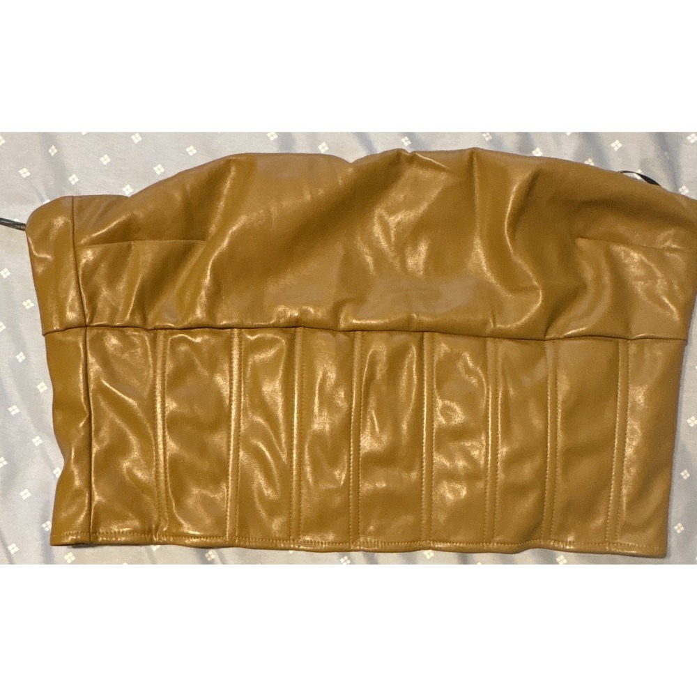 Forever 21 Faux Leather Yellow Crop Top Women's XL - Picture 3 of 3